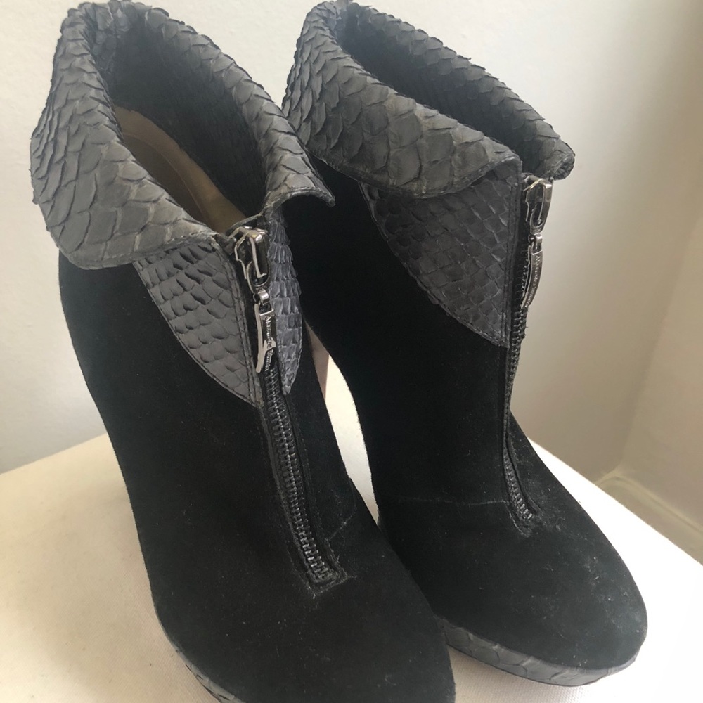 Alexandre Birman suede and snakeskin booties